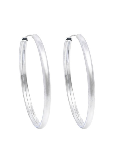 Oya Silver Oval Hatlı Yuvarlak Gümüş Halka Küpe 4.5x4.5cm- 3mm Kalınlık 925 Ayar