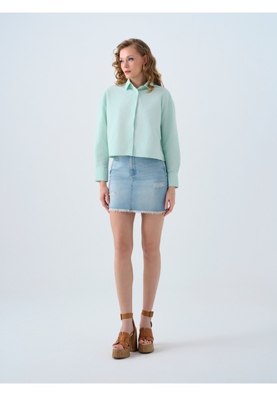 Regular Long Crop Kadın Gömlek U.kol Mint Yeşili