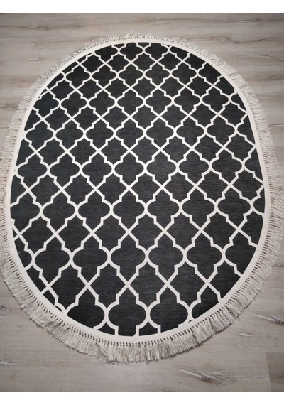 Yamalıhome Angel 1498-00 Fas Vezir Siyah 120X180 Cm Saçaklı Oval