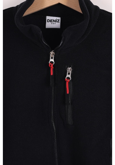 Monox Çocuk Lastik Manşetli Fermuarlı 3 Cepli Unisex Polar Ceket Siyah