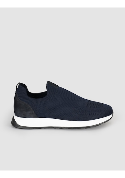 Cabani Erkek Lacivert Triko Hakiki Deri Yazlık Slip-on Ayakkabı