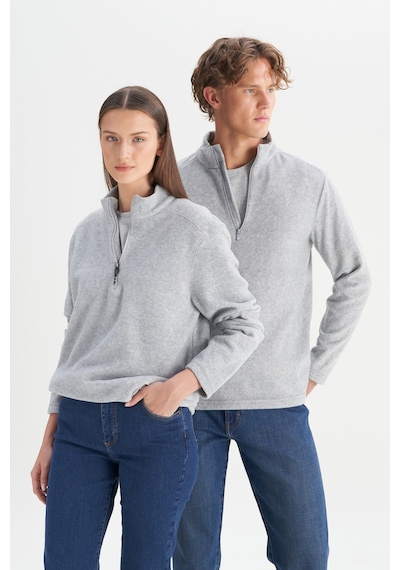 AC&Co / Altınyıldız Classics Anti-Pilling Tüylenme Yapmayan Bato Yaka Erkek Polar Sweatshirt - Gri Melanj