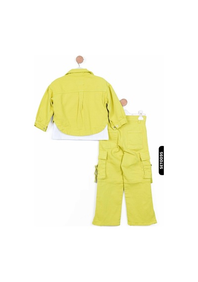 Xo Kids Yırtmaçlı Geniş Paçalı Kargo Cepli Kız Çocuk Pantolon 5-14 Yaş 2428 Yeşil