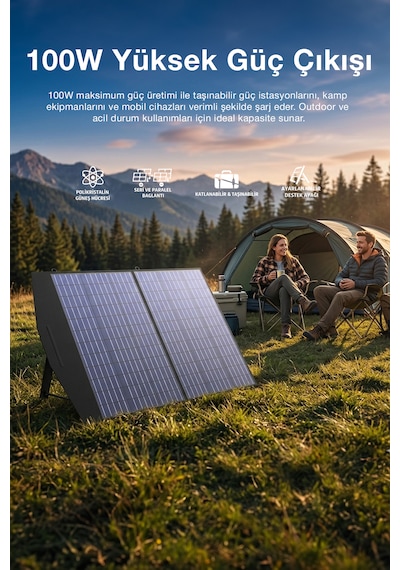 100w Taşınabilir Güneş Panelili Kamp & Karavan İçin Katlanabilir Solar Güç Kaynağı