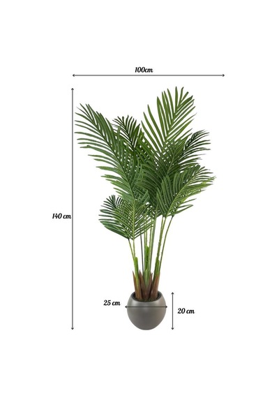 Yapay Ağaç Areka Ağacı Palmiye Ağacı Mokka Küre Saksıda 140cm Salon Bitkisi Yeşil