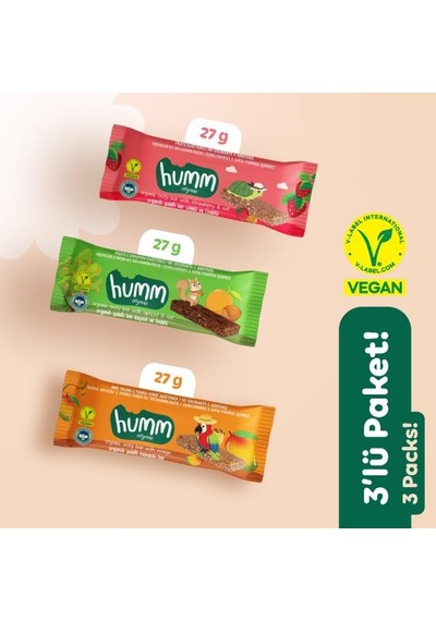 Organik Vegan Çilekli Kayısılı Ve Mangolu Yulaf Bar Atıştırmalık Paketi - 3 Adet 3 Çeşit 81 G