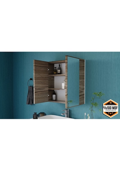Fm01 2 Kapaklı Aynalı Banyo Dolabı Çok Amaçlı Banyo Dolabı Kahverengi