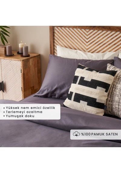 %100 Pamuk Saten Supreme Basic Çift Kişilik Nevresim Seti Antrasit 200x220 Cm