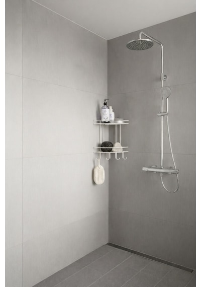 Sas Haus Banyo Köşe Rafı Askılı Duş Organizeri Ve Şampuanlık 2 Katlı Beyaz Ek-02 Beyaz
