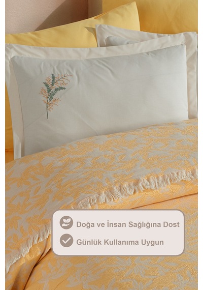 Elart Tina Pike Yatak Örtüsü Çift Kişilik %100 Pamuk 220x240 Cm Sarı Sarı