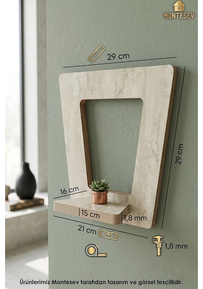 Ahşap Dekoratif Duvar Rafı 2 Li / 3 Lü Set Mtsv - 145 Mermer Desenli