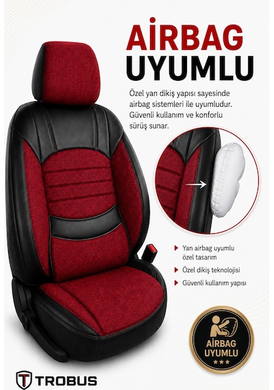 Fiat Tipo 1990-2000 Uyumlu Levante Serisi Bordo Siyah Oto Koltuk Kılıfı