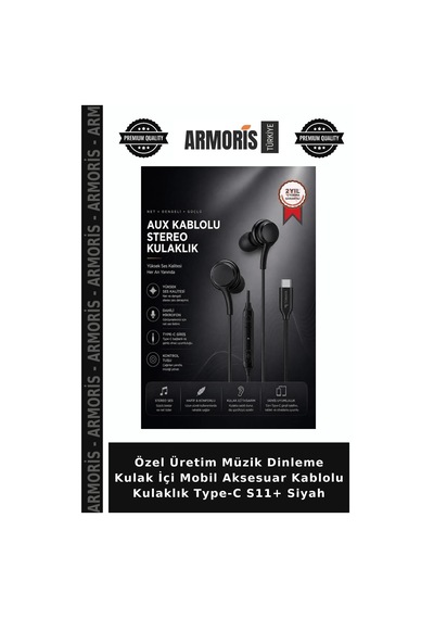 Özel Üretim Müzik Dinleme Kulak İçi Mobil Aksesuar Kablolu Kulaklık Type-c S11+ Siyah S11+