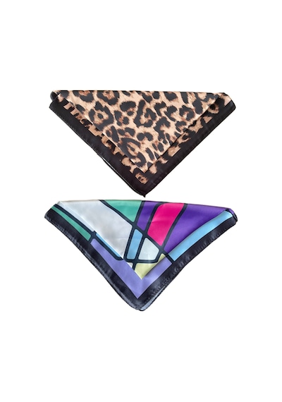 2 Li Saten Bandana Seti Saten Fular Saten Çanta Aksesuarı Özel Desen Bandana 45x50 Cm Çok Renkli