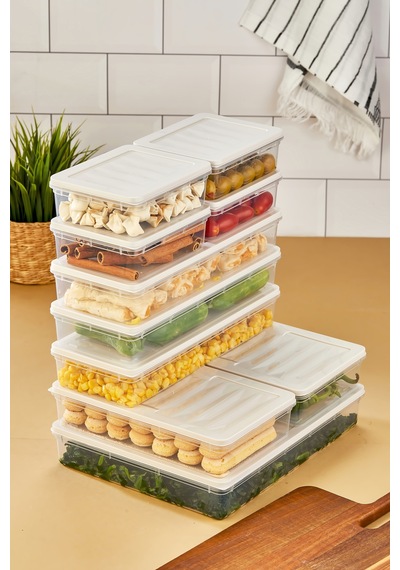 Multi Box 10 Parça 4 Farklı Boy Saklama Kabı Seti - Dondurucu & Mikrodalga Uyumlu Krem