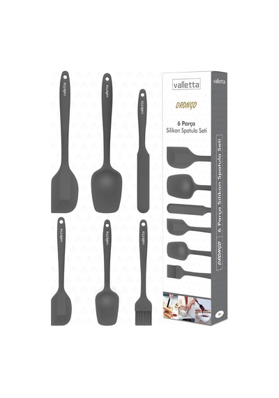 Ayrex Drongo Isıya Dayanıklı Yanmaz Yapışmaz Silikon Spatula Seti 6 Parça Gri Diğer