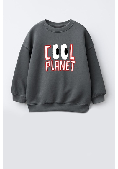 Monila Unisex Çocuk 3 İplik Kumaş Baskılı Pamuklu Sweatshirt Antrasit