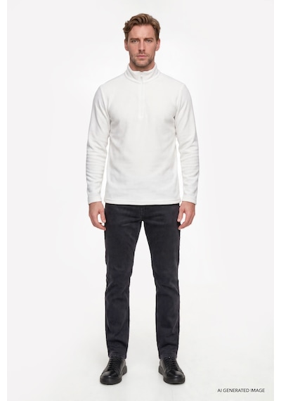 AC&Co / Altınyıldız Classics Anti-Pilling Tüylenme Yapmayan Bato Yaka Erkek Polar Sweatshirt Beyaz