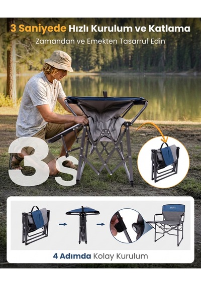 Kingcamp Ash C30 Premium Comfort Katlanır Kamp Sandalyesi Mavi/gri