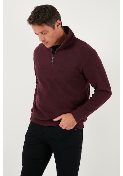 Buratti Pamuklu Regular Fit Yarım Fermuarlı Dik Yaka Erkek Kazak 456112 Mürdüm