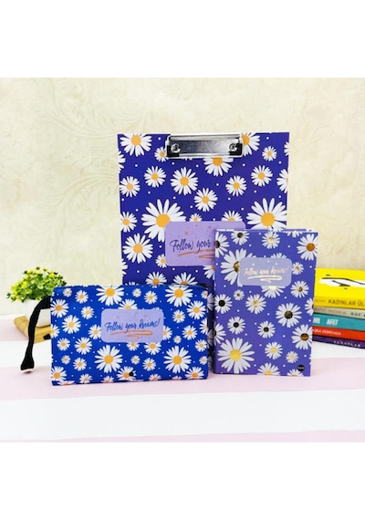 Paketli Mor Papatya Sekreterlik Defter Kalemlik Hediye Seti
