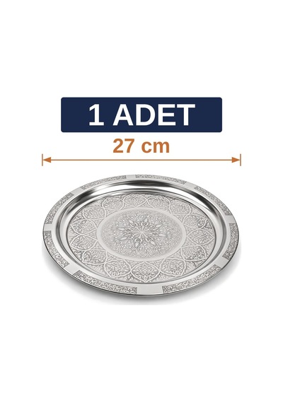 Binbir Trend 27 Cm Otantik Desenli Krom Çelik Kebap, Izgara, Meze Ve Servis Tabağı 1 Adet