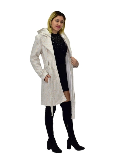Kadın Pıtırcık Uzun Kaşe Kaban Bgl-st04122 Krem