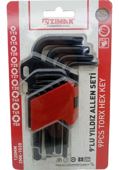 Zimak 9lu Torx Delikli Alyan Seti Mıknatıslı 120mm Zmk1020