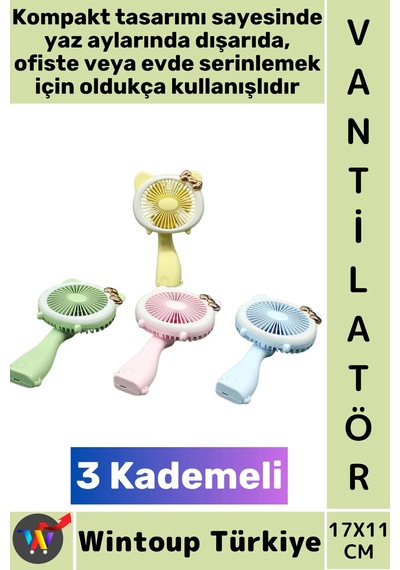 Vantilatör Kompakt Sessiz Çalışma Kablosuz Usb Şarjlı 3 Kademeli Masa Mini El Fanı Vantilatör