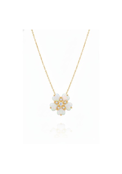 925 Ayar Papatya Silver Beyaz Kalp Opal Yasemin Çiçeği Kolye.rose.gold.rodaj Gümüş