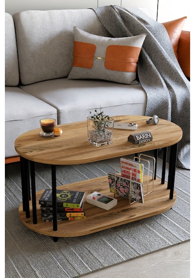 Modern Oval Orta Sehpa Çift Katlı Metal Ayaklı Salon, Ofis, Dekoratif Sehpa, Kahve Sehpası Atlantik Çam Modern Oval Orta Sehpa Çift Katlı Metal Ayaklı Salon, Ofis, Dekoratif Sehpa, Kahve Sehpası Atlantik Çam