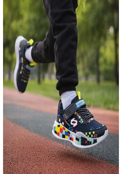 Muggo Block Renkli Blok Tabanlı Cırtlı Ve Bağcıklı Çocuk Sneaker Spor Ayakkabı Siyah