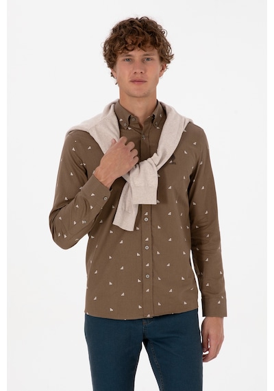 U.S. Polo Assn. Erkek Haki Uzun Kollu Desenli Gömlek 50316561-VR027