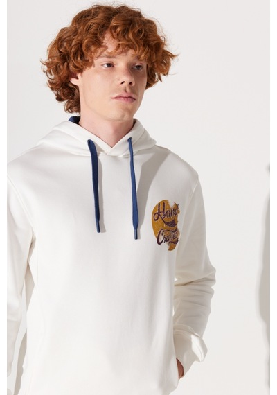 Lee Regular Fit Normal Kesim Kırık Beyaz Erkek Kapüşonlu Sweatshirt L232273102 Beyaz