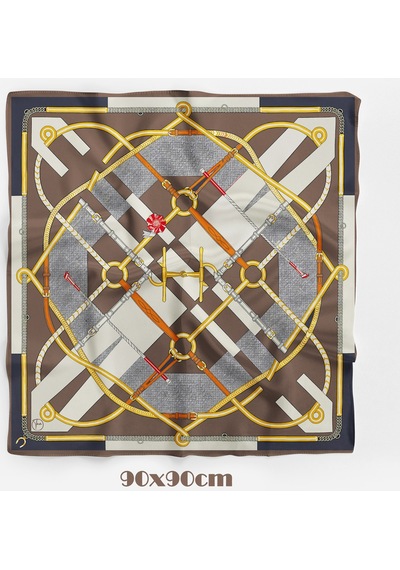 Royal Harness Desen 90x90cm Eşarp/fular Kahverengi