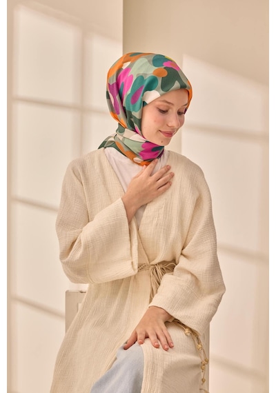 Silk Home Aura Eşarp 140003-09 Petrol Yeşili, Turuncu, Mor, Pembe