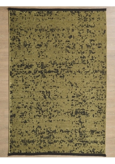 Bohem Tarz Geometrik Desenli Pamuk Taban Yeşil Renk Şönil Kilim