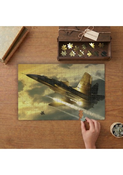 Savaş Uçağı - Hava Gösterisi Tasarımı 240 Parça Ahşap Puzzle Ahşap Kutuda Mpy20180