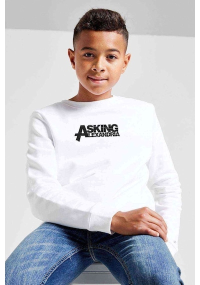 Tshirthane Alexandria Logo Baskılı Unisex Çocuk Beyaz Sweatshirt