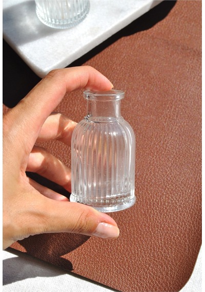 12 Adet Çizgili Mini Vazo 7,5 Cm Kahve Yanı Küçük Dekoratif Vazo 35 Ml Şeffaf