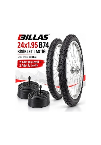 Billas 24x1.95 Tt İç Lastik Gerektirir Model B74 Bisiklet Lastiği Ve İç Lastiği 2 Şer Adet Takım