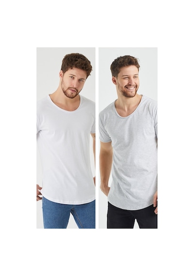 Tarz Cool Pis Yaka T-shirt Beyaz - Gri