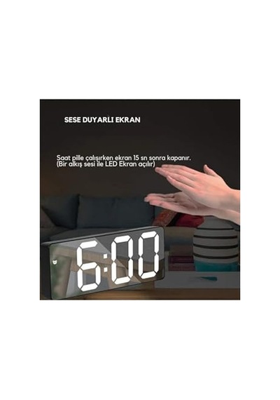 Dijital Masa Saati Alarm Erteleme, Gece Modu Ve Ses Kontrollü Akıllı Led Saat Çok Renkli