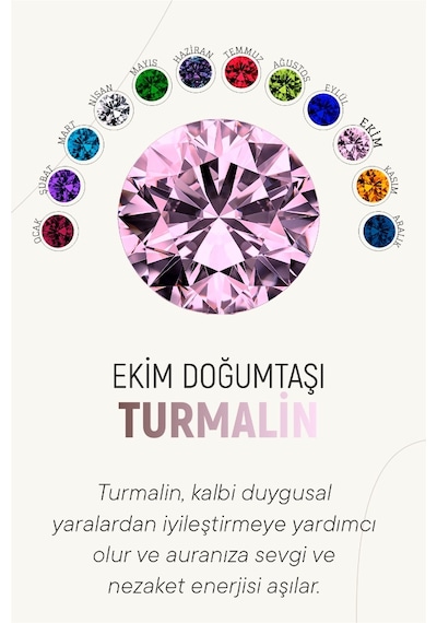 Ekim Turmalin Doğum Taşı Rose Tektaş Çivili Gümüş Küpe