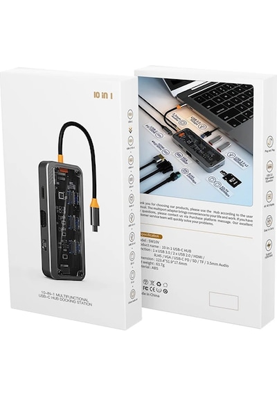 Ally Sw1v-pro Type-c To Usb3.0 3adet+ 3.5mm+ Hdmı+ Vga+ Sd + Tf + Ethernet Çoğaltıcı Transparan Hub- 5775 Şeffaf 2