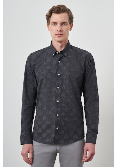 Morven Erkek Siyah Slim Fit Düğmeli Yaka Gömlek 25ms004013001 Siyah Siyah