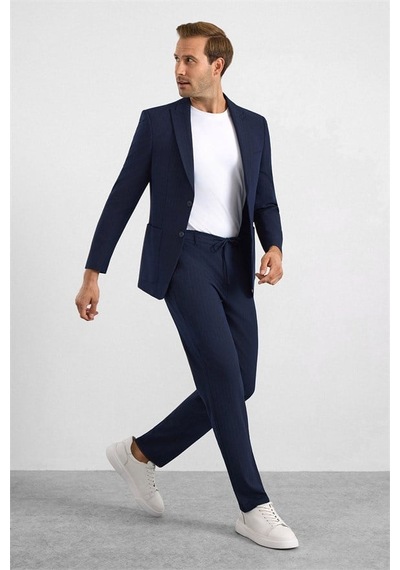 Süvari Lacivert Slim Mono Yaka Düz Torba Cep 6 Drop Takım Elbise Stk1006900005-m09