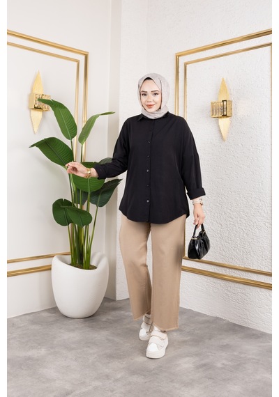 Nevayla Moda Beli Lastikli Keten Pantolon - Vizon / A0104 Vizon