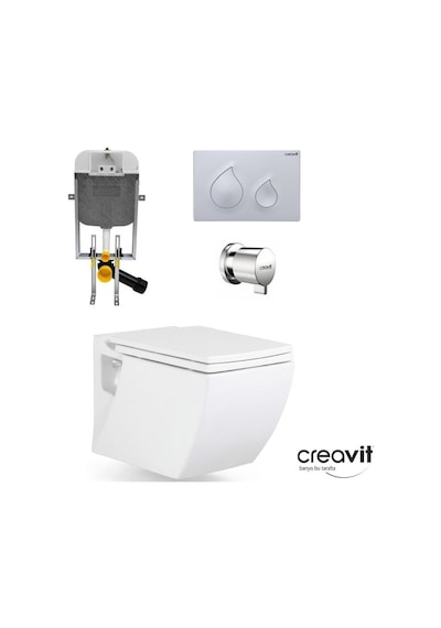 Creavit Trend Asma Klozet + Duroplast Yavaş Kapak + Creavit Gömme Rezervuar Set Beyaz