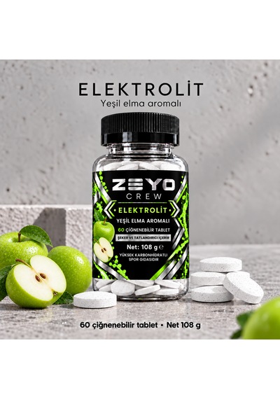 Çiğnenebilir Elektrolit Tablet - Yeşil Elma Aromalı 60 Tablet / 108g